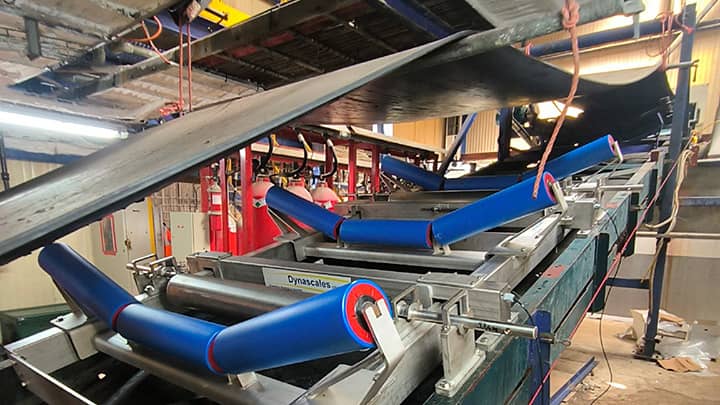 WIBE Dynascales dynamic belt weigher for ground beet pult transport for sugar production at Sucerie Fontenoy in Belgium.